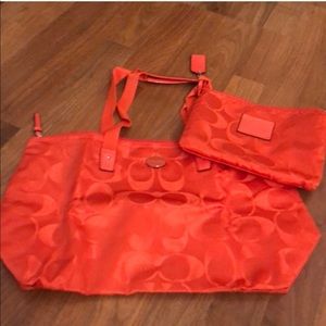 Coach Nylon Foldable Tote. Two Bags In One. Orange
